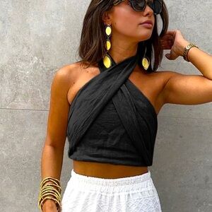 Cotton & Line Crisscross Halter Tank Top